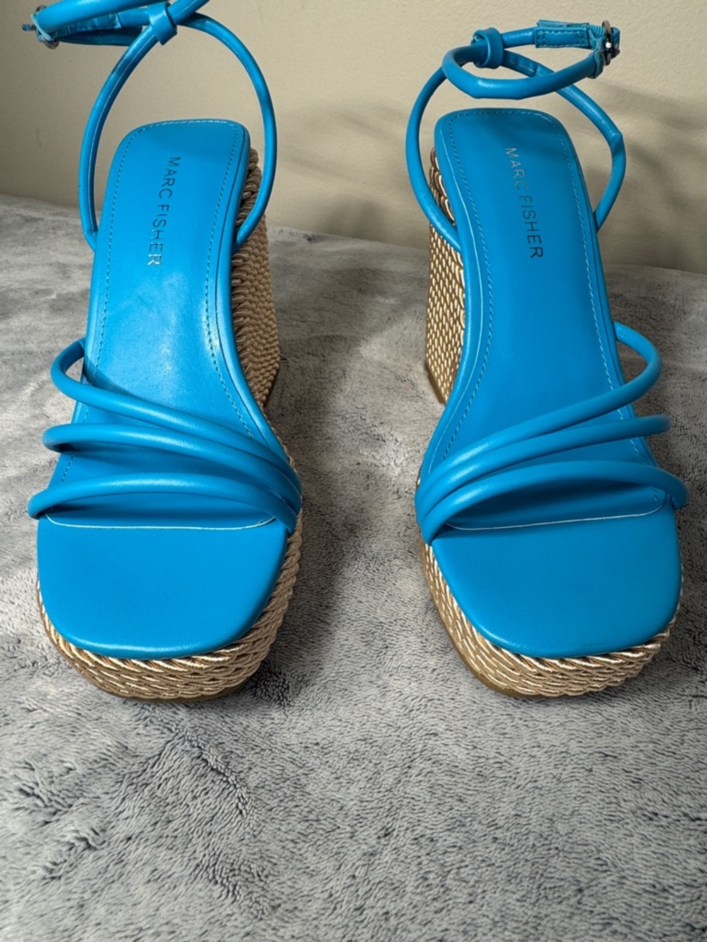 Marc Fisher “Zeki” Blue Strappy Espadrille Wedge Sandals - NWOT - Size 6.5